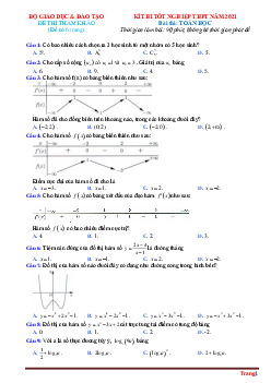 Đề minh họa môn toán năm 2021 có đáp án của bộ giáo dục