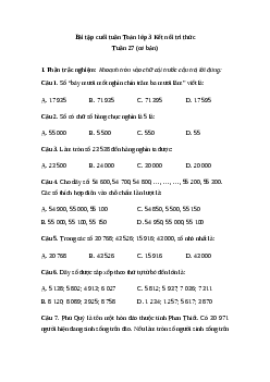 Phiếu bài tập cuối tuần lớp 3 môn Toán - Tuần 27 (cơ bản) | Kết nối tri thức