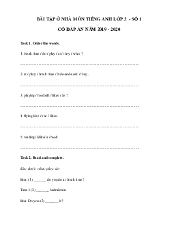 Bộ phiếu bài tập ôn ở nhà lớp 3 Môn Tiếng Anh - Ôn tháng 4/2020