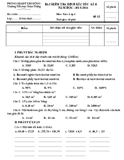 Đề thi học kì 2 lớp 5 môn Toán trường tiểu học Toàn Thắng năm 2015 - 2016