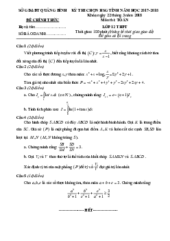 Đề thi chọn HSG tỉnh Toán 12 năm 2017 – 2018 sở GD&ĐT Quảng Bình