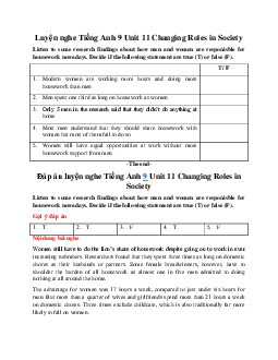 Luyện nghe Tiếng Anh 9 Unit 11 Changing Roles in Society
