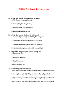 Trắc nghiệm Địa lí 10 Bài 36 Chương 10 | Chân trời sáng tạo