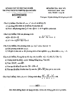 Đề thi học kì 1 Toán 10 năm 2019 – 2020 trường Tạ Quang Bửu – Hà Nội
