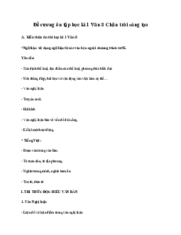 Đề cương ôn tập học kì 1 môn Ngữ văn 8 sách Chân trời sáng tạo