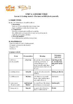 Giáo án Tiếng Anh 8 Unit 1: Leisure time | Global Success