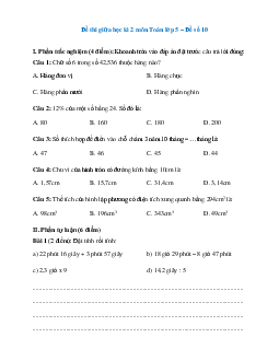Đề thi giữa học kì 2 lớp 5 môn Toán - Số 10