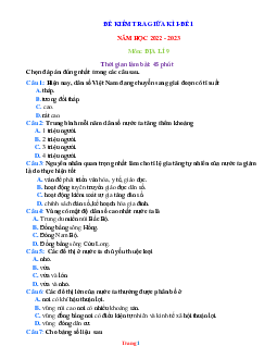 Đề thi giữa học kỳ 1 địa lí 9 năm 2022-2023 Đề 1 (có đáp án)