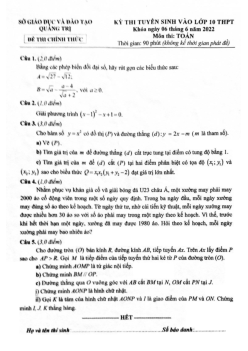 Đề tuyển sinh lớp 10 môn Toán năm 2022 – 2023 sở GD&ĐT Quảng Trị