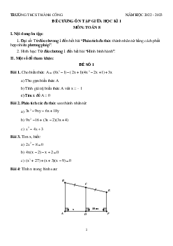 Đề cương ôn tập giữa kì 1 Toán 8 năm 2022 – 2023 trường THCS Thành Công – Hà Nội