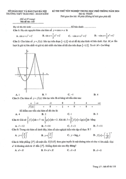 Đề thi thử THPT Quốc gia năm 2024 môn Toán trường THPT Trần Phú, Hà Nội