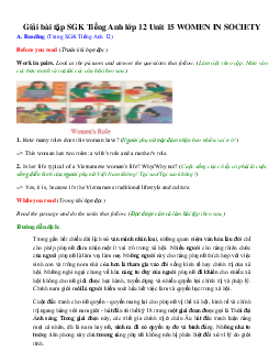 Giải bài tập SGK Tiếng Anh lớp 12 Unit 15 WOMEN IN SOCIETY