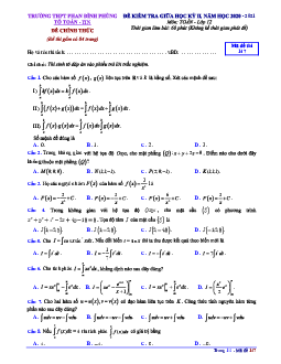 Đề thi giữa kì 2 Toán 12 năm 2020 – 2021 trường Phan Đình Phùng – Hà Nội