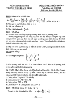 Đề khảo sát môn Toán 9 năm 2021 – 2022 trường THCS Thành Công – Hà Nội