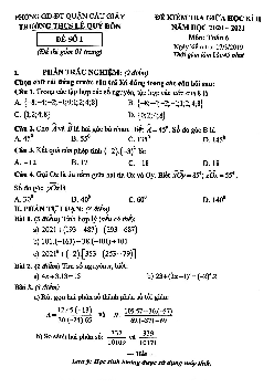 Đề thi giữa kỳ 2 Toán 6 năm 2020 – 2021 trường THCS Lê Quý Đôn – Hà Nội