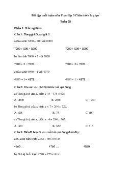 Bài tập cuối tuần Toán lớp 3 Chân trời sáng tạo - Tuần 28