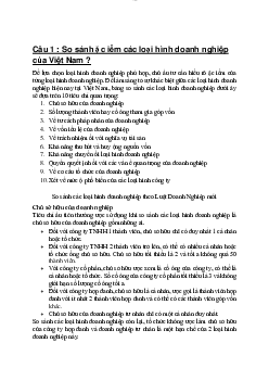So sánh đặc điểm các loại hình doanh nghiệp  của Việt Nam?