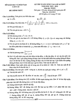 Đề tuyển sinh lớp 10 THPT môn Toán năm 2022 – 2023 sở GD&ĐT Lào Cai
