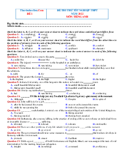 Đề thi thử tốt nghiệp THPT 2022 môn Tiếng Anh (có lời giải, đề 1)