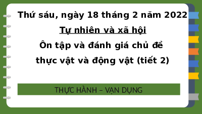 Giáo án điện tử Tự nhiên và xã hội 2 Ôn tập và đánh giá chủ đề Thực vật và động vật - Cánh diều