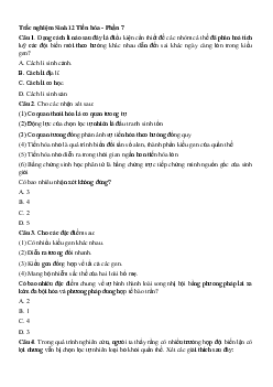 Trắc nghiệm Sinh học 12 Tiến hóa - Phần 7