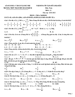 Ôn tập giữa học kì 2 Toán 11 năm 2021 – 2022 trường THPT Trần Phú – Hà Nội