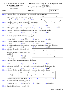 Đề thi thử TN THPT 2021 môn Toán lần 1 trường THPT Trần Phú – Hà Tĩnh