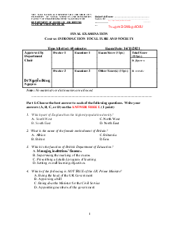 Đề Final Intro to Culture VB2 2021 | Văn hóa xã hội học | Đại học Khoa học Xã hội và Nhân văn, Đại học Quốc gia Thành phố HCM