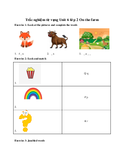 Trắc nghiệm từ vựng Unit 6 lớp 2 On the farm Tiếng Anh 2 Global Success