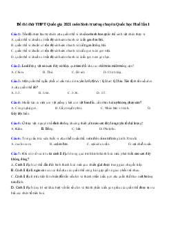 Đề thi thử THPT Quốc gia 2021 môn Sinh trường chuyên Quốc học Huế lần 1 có đáp án