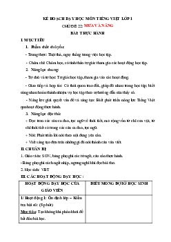 Chủ đề 22: Mưa và nắng  | Bài 5 | Giáo án Tiếng Việt 1 bộ sách Chân trời sáng tạo
