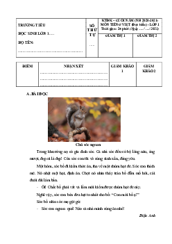 Đề thi học kì 2 lớp 1 môn Tiếng Việt đề đọc hiểu sách Chân trời sáng tạo năm 2024