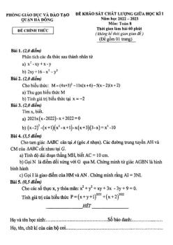 Đề giữa học kì 1 Toán 8 năm 2022 – 2023 phòng GD&ĐT Hà Đông – Hà Nội