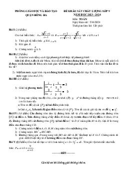 Đề khảo sát chất lượng Toán 9 năm 2023 – 2024 phòng GD&ĐT Đống Đa – Hà Nội