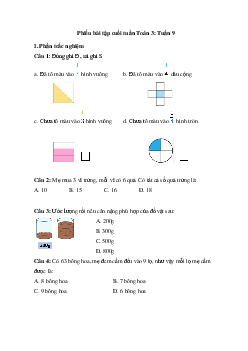 Phiếu bài tập cuối tuần Toán 3 - Tuần 9 (cơ bản) |  Cánh Diều