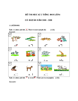 Đề thi tiếng Anh lớp 4 học kỳ 2 trường Tiểu học Hương Ngải năm 2019 - 2020