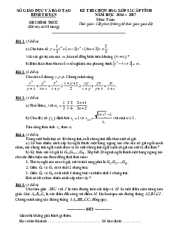 Đề thi chọn HSG Toán 12 cấp tỉnh năm học 2016 – 2017 sở GD và ĐT Bình Thuận