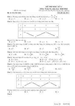 Đề thi HK1 Toán 12 năm 2020 – 2021 trường THPT Nguyễn Thị Minh Khai – Hà Nội