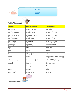 Bài tập chuyên sâu Tiếng Anh 3 unit 1 Hello (có lời giải chi tiết)
