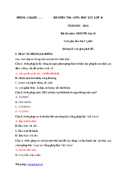 Giải đề thi giữa học kì 2 môn Giáo dục kinh tế và Pháp luật 10 năm 2023 - 2024 (Sách mới) | Cánh Diều đề 3