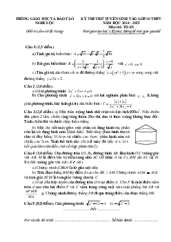 Đề thi thử Toán tuyển sinh lớp 10 năm 2024 – 2025 phòng GD&ĐT Nghi Lộc – Nghệ An