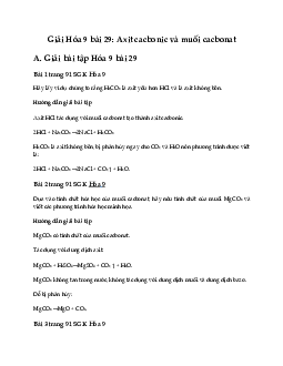 Giải Hóa 9 bài 29: Axit cacbonic và muối cacbonat