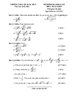 Đề khảo sát Toán 9 năm 2021 – 2022 trường THCS Lê Ngọc Hân – Hà Nội
