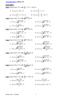 Bài tập trắc nghiệm nguyên hàm, tích phân – Phạm Văn Sáu Toán 12