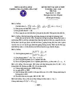 Đề thi thử vào lớp 10 môn Toán năm 2018 – 2019 trường Nguyễn Công Trứ – Hà Nội