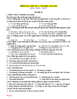 Đề thi HK1 GDCD 7 năm 2023-2024 (có đáp án và ma trận đặc tả)-Đề 7