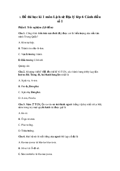 Đề thi học kì 1 Lịch sử Địa lí 6 Cánh Diều năm học 2023 - 2024