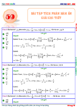 59 bài tập tích phân hàm ẩn có lời giải chi tiết Toán 12