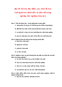 Trắc nghiệm Địa lí 10 Bài 25 Chương 10 | Chân trời sáng tạo