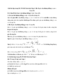 Giải Toán 9 bài 5: Hệ số góc của đường thẳng y = ax + b (a ≠ 0)